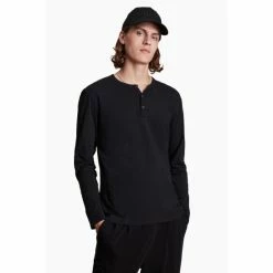 All Saints Black Figure Ls Henley T-Shirt