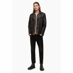 All Saints Blue Conroy Leather Biker Jacket -AllSaints shop unnamed file 1589