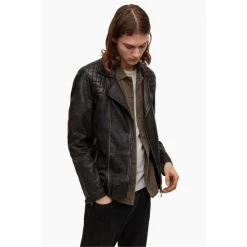 All Saints Blue Conroy Leather Biker Jacket -AllSaints shop unnamed file 1590