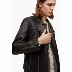 All Saints Blue Conroy Leather Biker Jacket -AllSaints shop unnamed file 1591