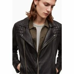 All Saints Blue Conroy Leather Biker Jacket -AllSaints shop unnamed file 1592