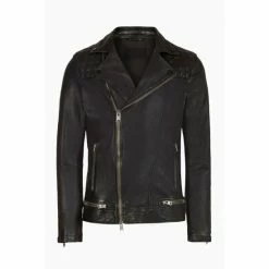 All Saints Blue Conroy Leather Biker Jacket -AllSaints shop unnamed file 1593