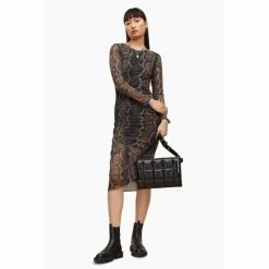 All Saints AllSaints Grey Norma Long Sleeve Snake Dress -AllSaints shop unnamed file 1853