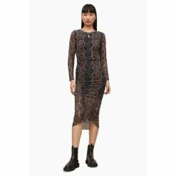 All Saints AllSaints Grey Norma Long Sleeve Snake Dress -AllSaints shop unnamed file 1854