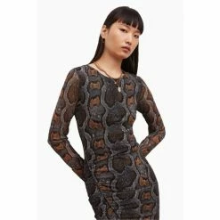 All Saints AllSaints Grey Norma Long Sleeve Snake Dress -AllSaints shop unnamed file 1855