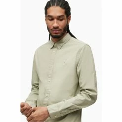 All Saints AllSaints Green Hawthorne Long Sleeve Shirt -AllSaints shop unnamed file 2363