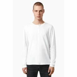 All Saints White Figure Long-Sleeve Henley T-Shirt