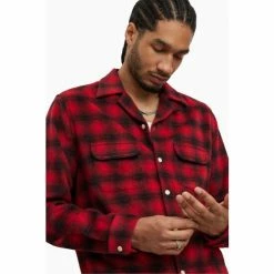 All Saints AllSaints Red Beyond Long-Sleeved Shirt -AllSaints shop unnamed file 2457