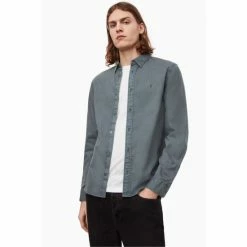 All Saints AllSaints Charcoal Grey Hawthorne Long Sleeve Shirt