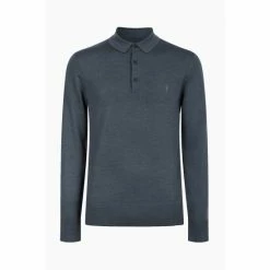 All Saints AllSaints Grey Mode Merino Long Sleeve Polo Shirt -AllSaints shop unnamed file 2858