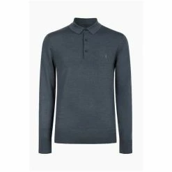 All Saints AllSaints Grey Mode Merino Long Sleeve Polo Shirt -AllSaints shop unnamed file 2859