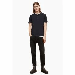 All Saints AllSaints Black Figure Short Sleeve Henley T-Shirt -AllSaints shop unnamed file 300