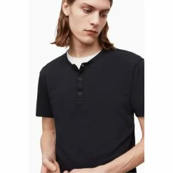 All Saints AllSaints Black Figure Short Sleeve Henley T-Shirt -AllSaints shop unnamed file 302