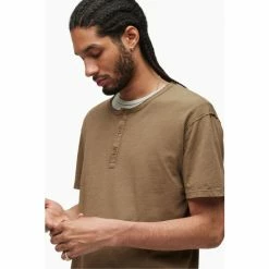 All Saints AllSaints Brown Figure Short Sleeve Henley T-Shirt -AllSaints shop unnamed file 354