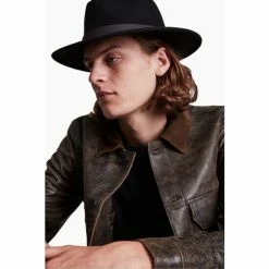 All Saints AllSaints Black Bronson Fedora Hat -AllSaints shop unnamed file 4824