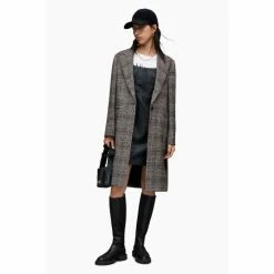 All Saints AllSaints Dustie Check Duster Black Coat