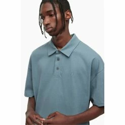 All Saints AllSaints Blue Lex Short Sleeve Polo Shirt -AllSaints shop unnamed file 5288