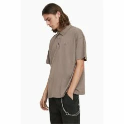 All Saints AllSaints Grey Lex Short Sleeve Polo Shirt -AllSaints shop unnamed file 5316