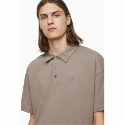 All Saints AllSaints Grey Lex Short Sleeve Polo Shirt -AllSaints shop unnamed file 5319