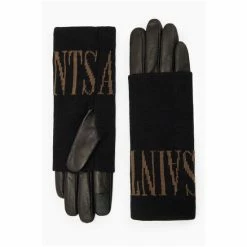 All Saints AllSaints Zora Black Leather Gloves -AllSaints shop unnamed file 5395