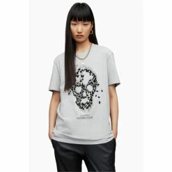 All Saints AllSaints Grey Omnia Skull Boyfriend T-Shirt