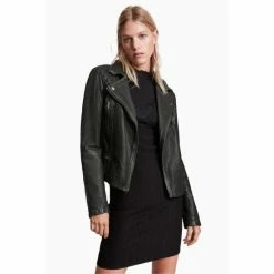All Saints AllSaints Black Cargo Leather Biker Jacket