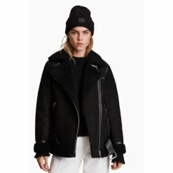 All Saints AllSaints Rei Black Shearling Jacket -AllSaints shop unnamed file 887