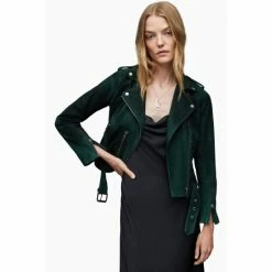 All Saints AllSaints Green Suede Balfern Jacket